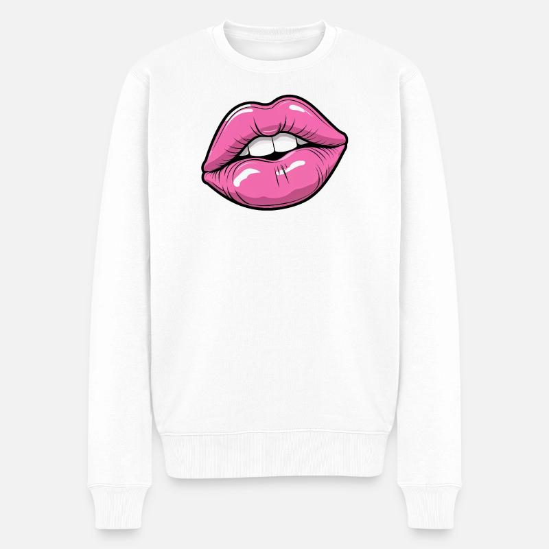 Popart Lippen in Pink Glow - Männer Premium Bio Pullover - Weiß