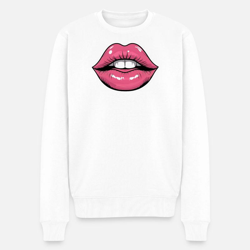 Pop Art Lippen Glanz - Männer Premium Bio Pullover - Weiß