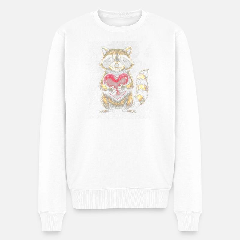 Waschbär Herzumarmung - Männer Premium Bio Pullover - Weiß