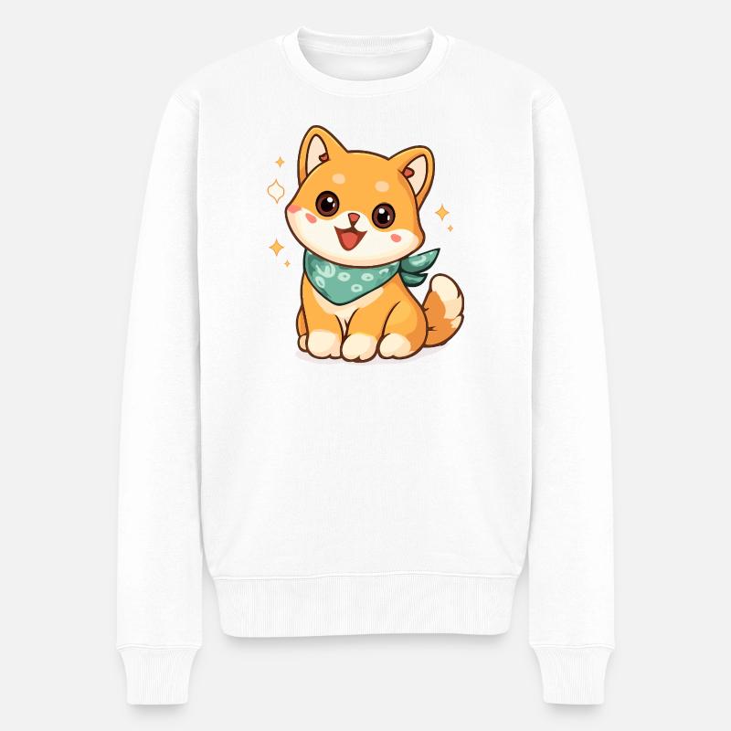 Katzenfreund mit Bandana - Männer Premium Bio Pullover - Weiß