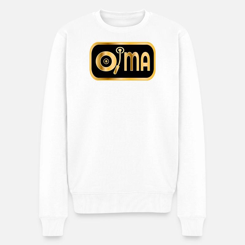 Schallplatte Musik Oma - Männer Premium Bio Pullover - Weiß