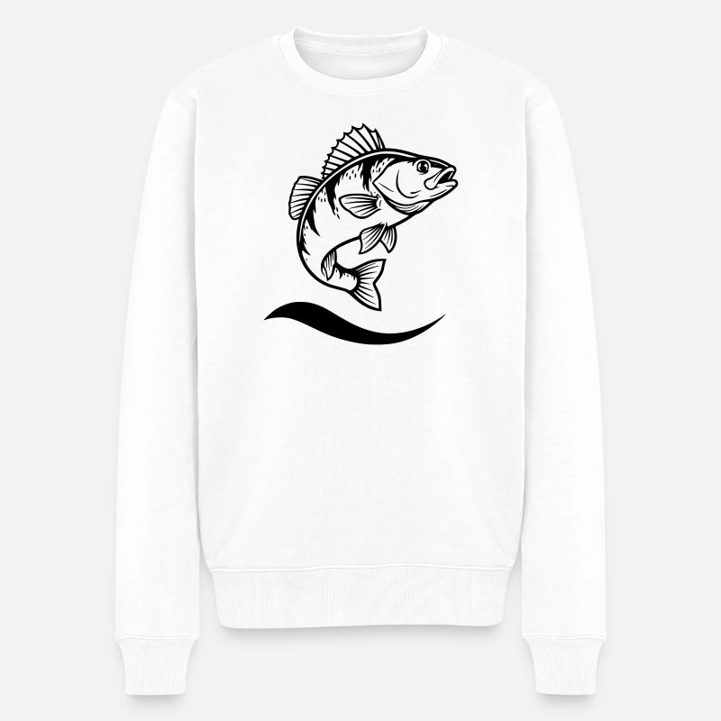 Springender Flussbarsch Angler Action - Männer Premium Bio Pullover - Weiß