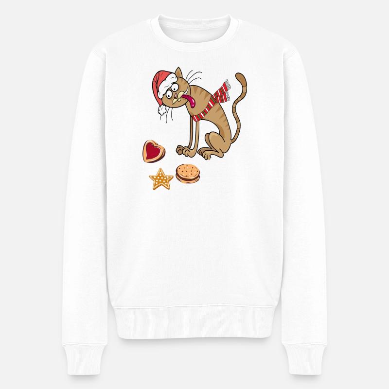 Chat de Noël avec chapeau et écharpe - Pull Premium bio Homme - blanc