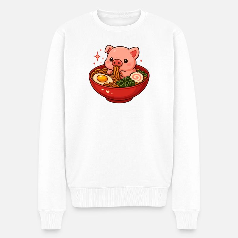 Cochon aux nouilles, ramen, cochon kawaii - Pull Premium bio Homme - blanc