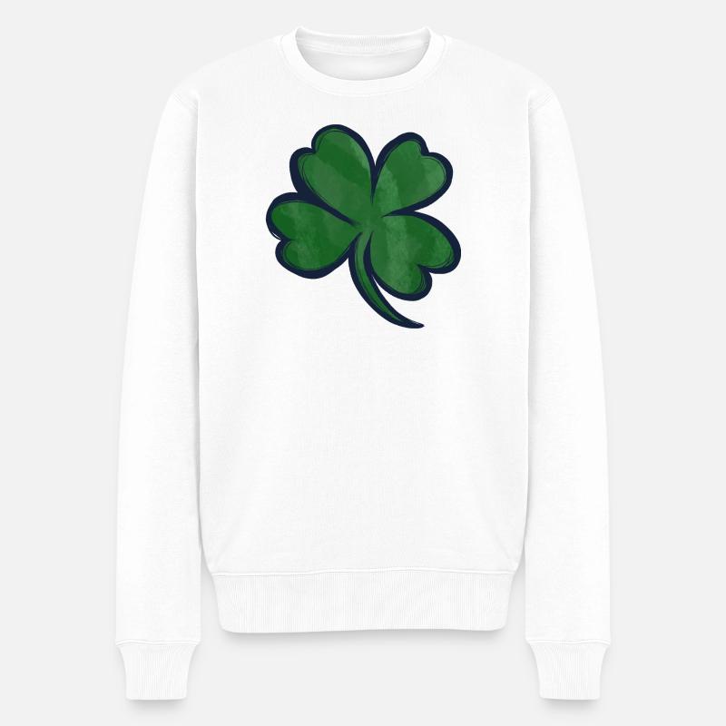 Aquarell-Kleeblatt-Druck - Männer Premium Bio Pullover - Weiß