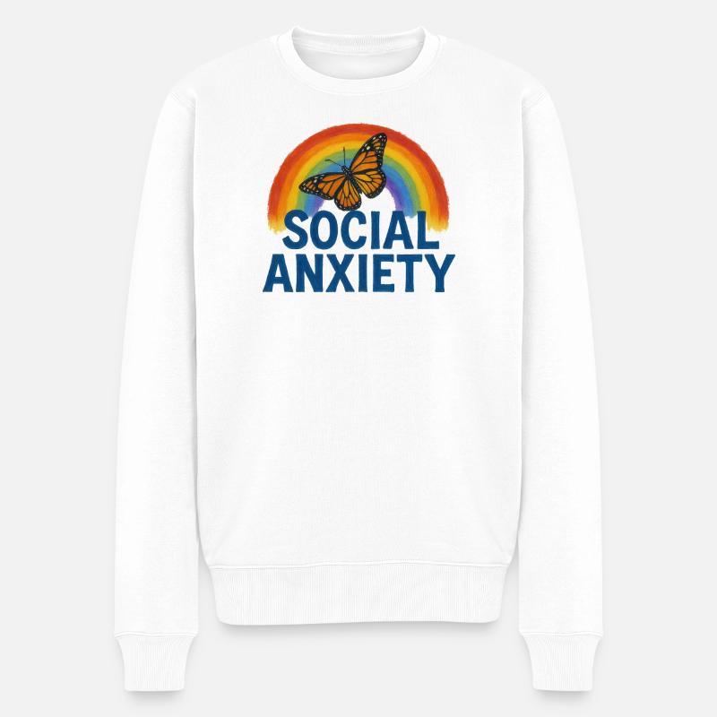 Regenbogenschmetterlings-Sozialangst-T-Shirt - Männer Premium Bio Pullover - Weiß