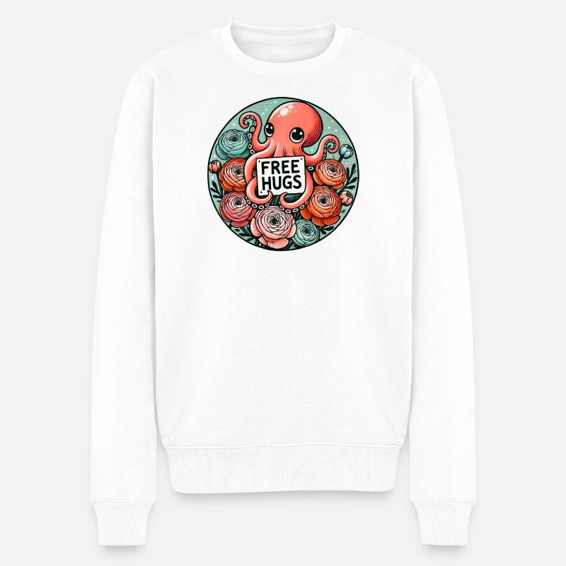 Oktopus-freie Umarmungsrunde Patch - Männer Premium Bio Pullover - Weiß
