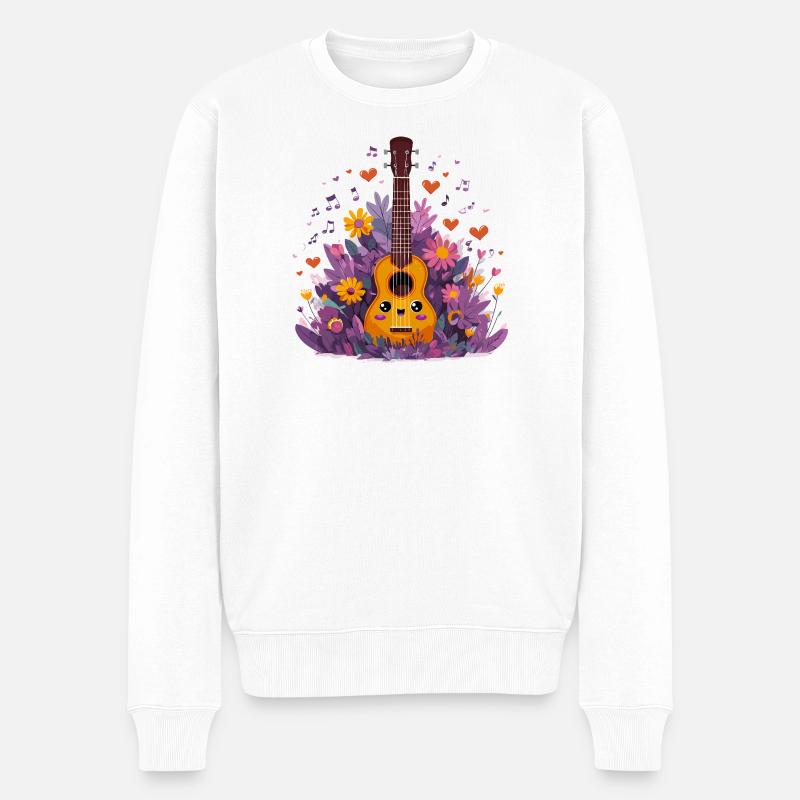 Blühendes Ukulele-Combo - Männer Premium Bio Pullover - Weiß