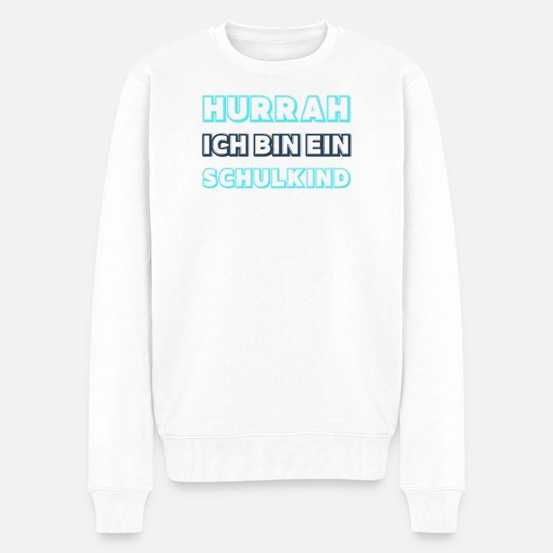 Hurra Schulkind Neon Blau Junge  - Männer Premium Bio Pullover - Weiß