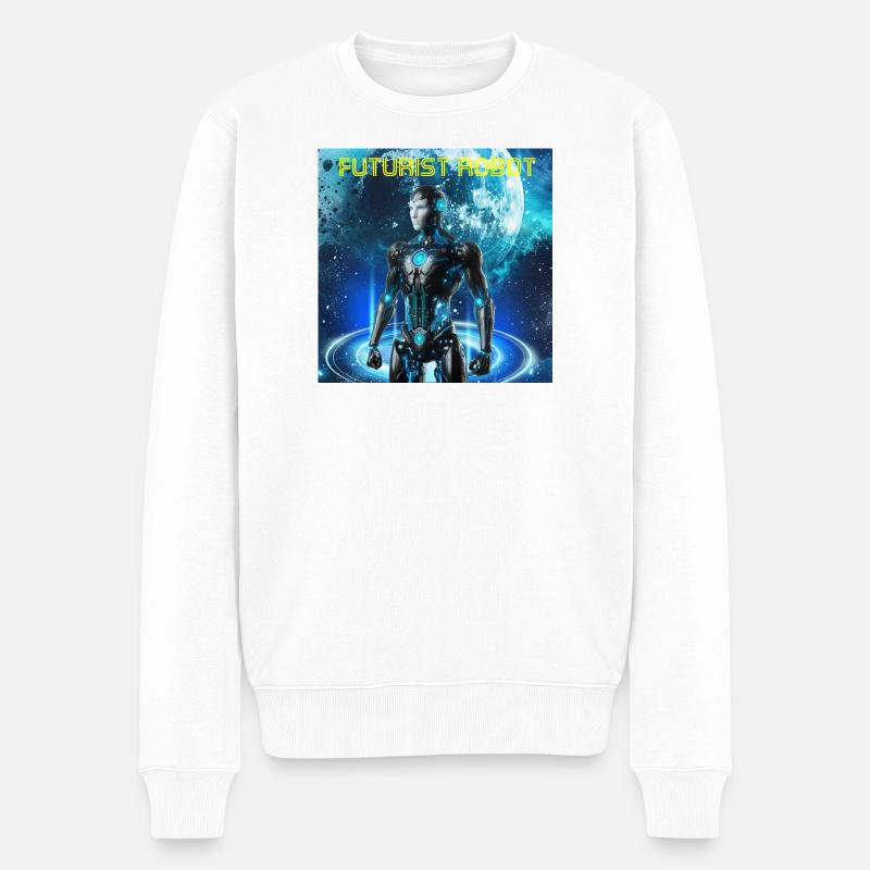 Futuristischer Roboter im Neonkosmos - Männer Premium Bio Pullover - Weiß