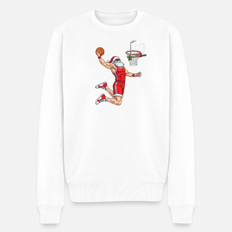 Dunking Santa Weihnachts-Basketballgeist Mutig - Männer Premium Bio Pullover - Weiß