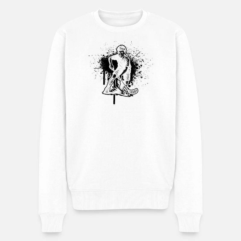Lustiges Unihockey Motiv - Männer Premium Bio Pullover - Weiß