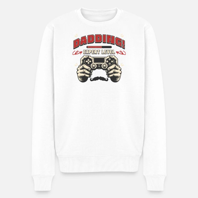 Dad Ding Expertenniveau | Gamer-Dad-Kleidung & Humor - Männer Premium Bio Pullover - Weiß