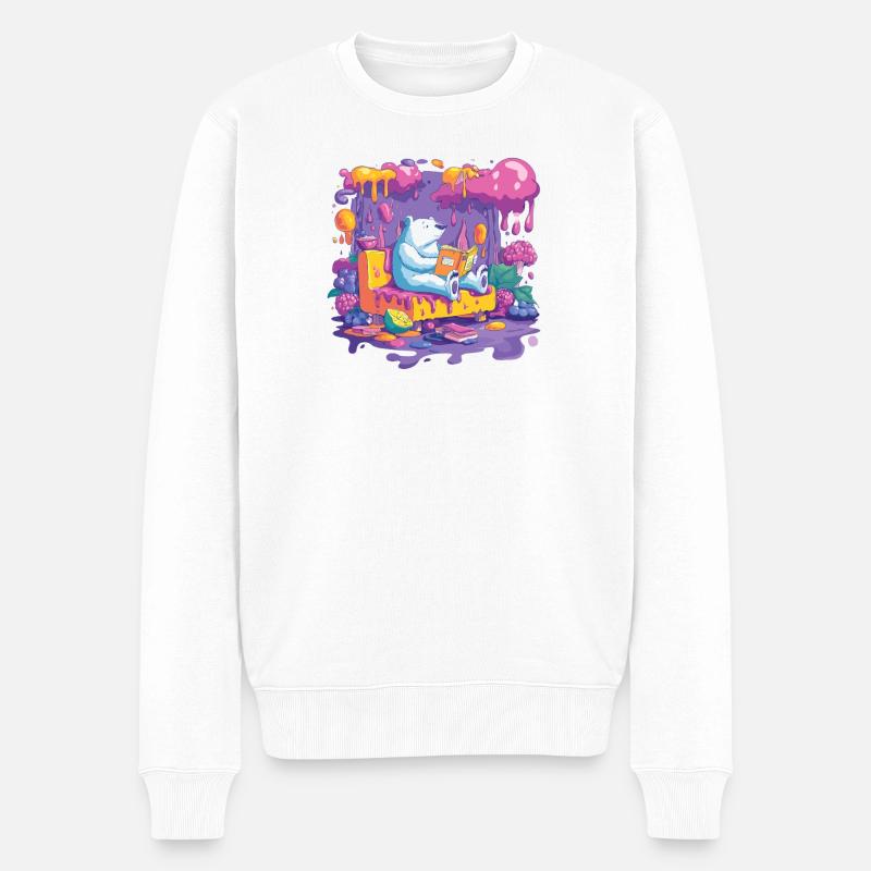 Bunter Bärenlese im Farbfluss - Männer Premium Bio Pullover - Weiß