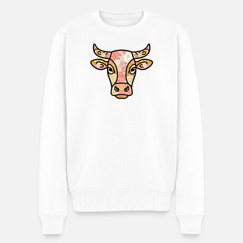 Böhmische pastellfarbene Blumenkuh - Männer Premium Bio Pullover - Weiß