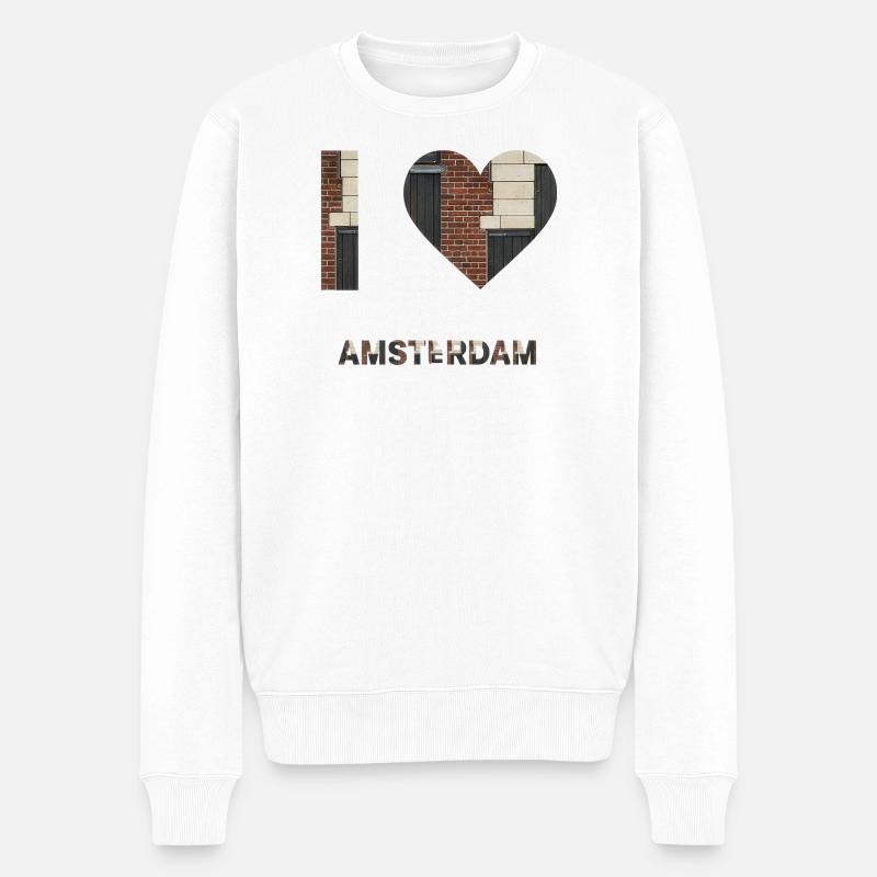 Amsterdam Brick Heart Emblem Tee - Männer Premium Bio Pullover - Weiß