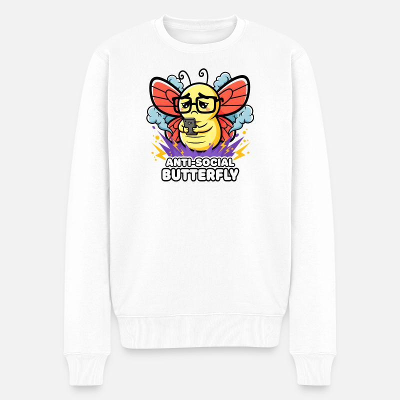 Design papillon antisocial pour introvertis - Pull Premium bio Homme - blanc
