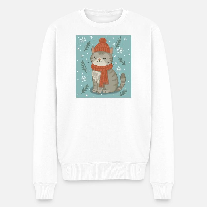 Cozy Winter Cat - Männer Premium Bio Pullover - Weiß