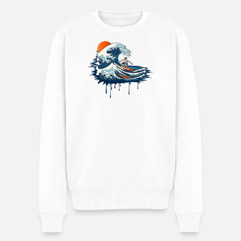 Dynamic Surf Illustration on Powerful Wave - Men's Premium Organic Jumper - white