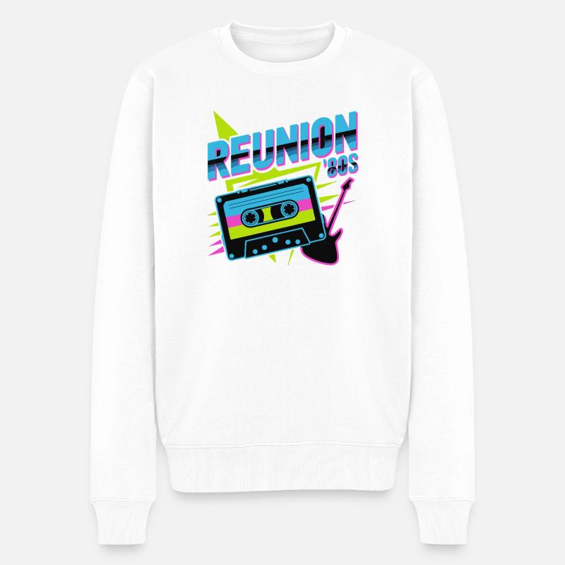 Retro Reunion '80s Neon Kassette - Männer Premium Bio Pullover - Weiß