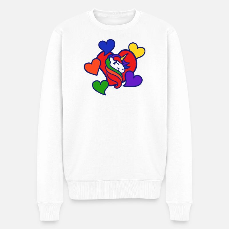 Regenbogenherz-Einhorn - Männer Premium Bio Pullover - Weiß