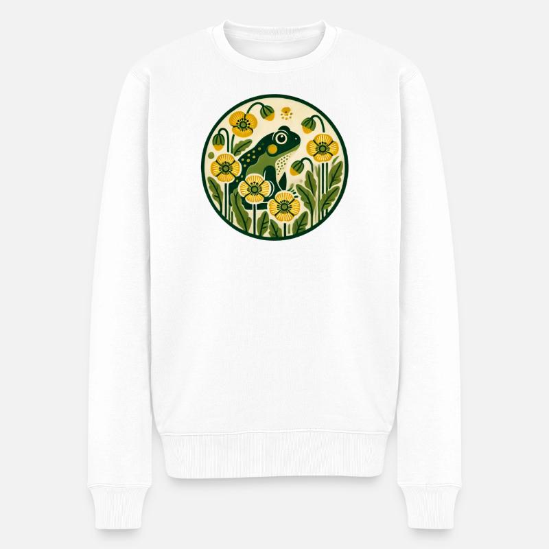 Grünfrosch im gelben Mohngarten - Männer Premium Bio Pullover - Weiß
