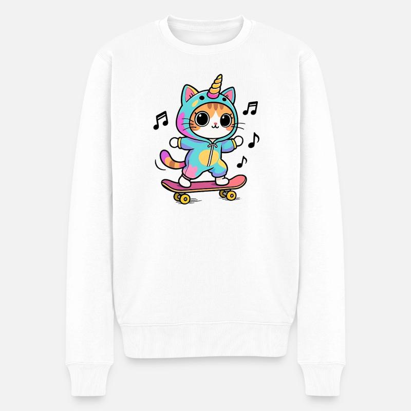 Einhorn Katze - Männer Premium Bio Pullover - Weiß