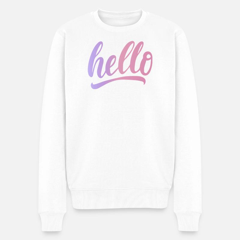 Hallo Grüße, fröhliches Farbverlauf - Männer Premium Bio Pullover - Weiß