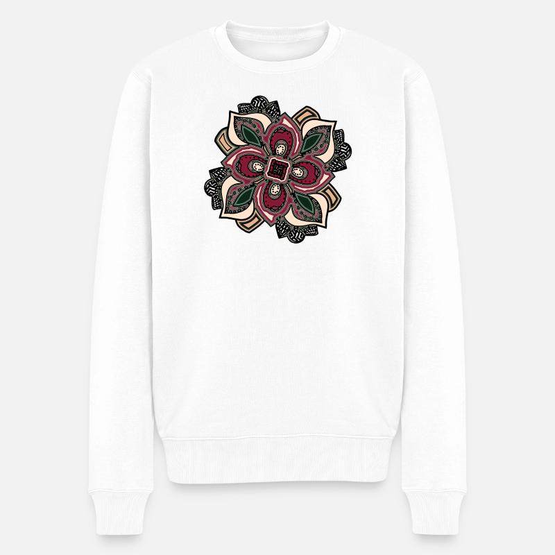 Boho Mandala Blossom Rose Vert - Pull Premium bio Homme - blanc