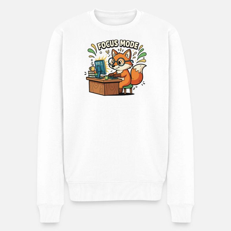 Fokusmodus Fuchs am Computer - Männer Premium Bio Pullover - Weiß