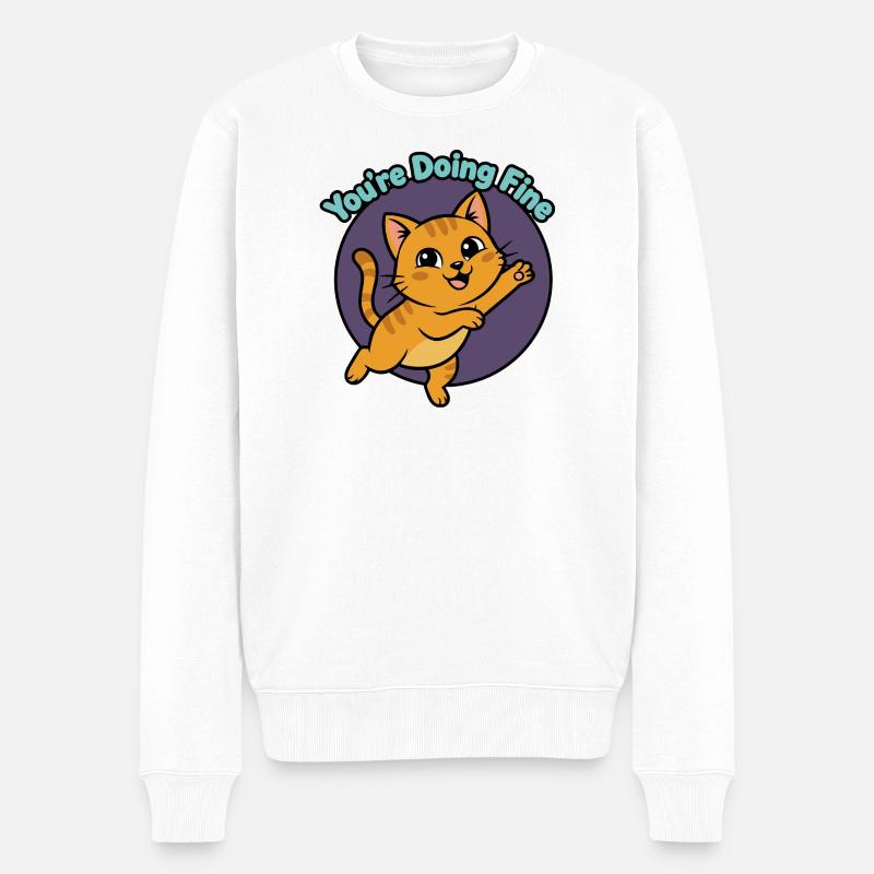 Katzen-Mutmacher: You're Doing Fine - Männer Premium Bio Pullover - Weiß