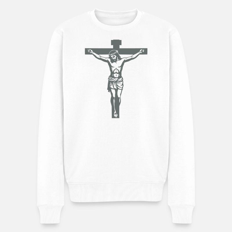 Jesus Kreuz - Männer Premium Bio Pullover - Weiß
