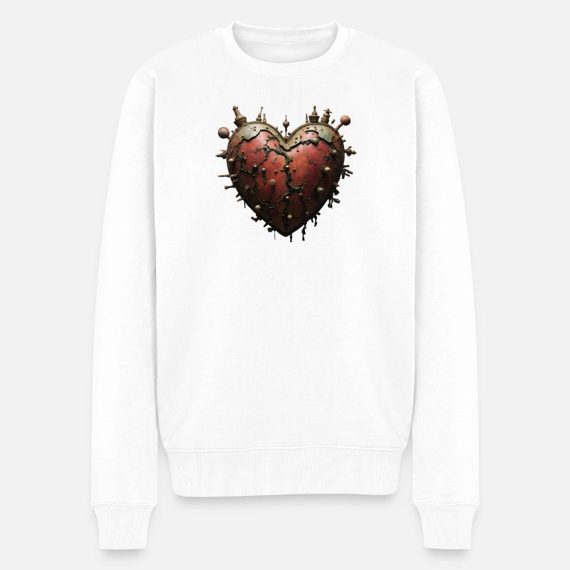 Steampunk-Herz der Verbindungen - Männer Premium Bio Pullover - Weiß