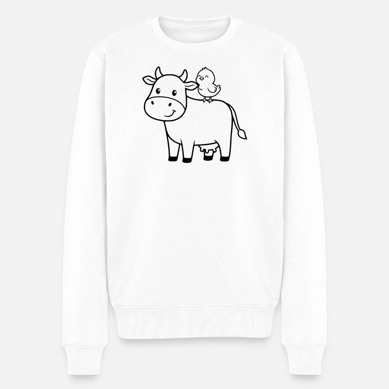 Süße Kuh mit Vogel Freundschaft - Männer Premium Bio Pullover - Weiß