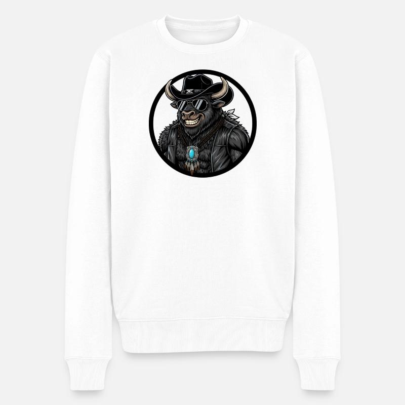Taureau de l’Ouest Taureau Cowboy avec turquoise - Pull Premium bio Homme - blanc