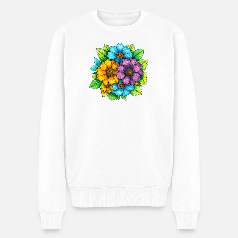 Lebendige Farbblumen Bouquet - Männer Premium Bio Pullover - Weiß