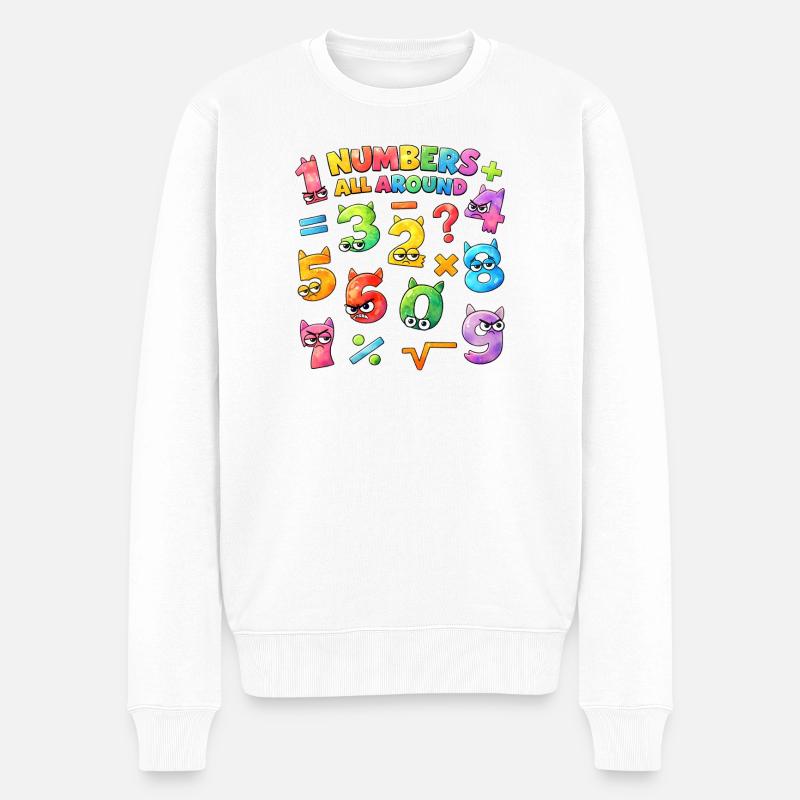 Rainbow Math Faces & Numbers - Männer Premium Bio Pullover - Weiß