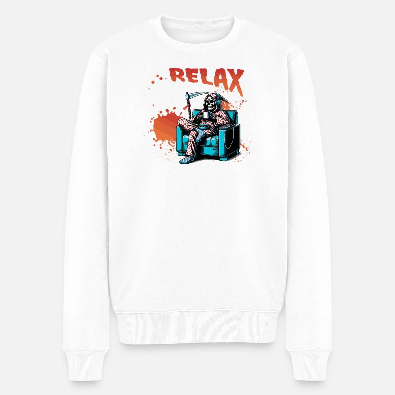 Relax-Skelett im Sessel - Männer Premium Bio Pullover - Weiß