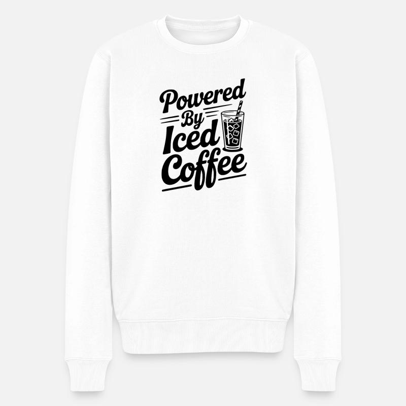 Angetrieben von Eiskaffee - Männer Premium Bio Pullover - Weiß