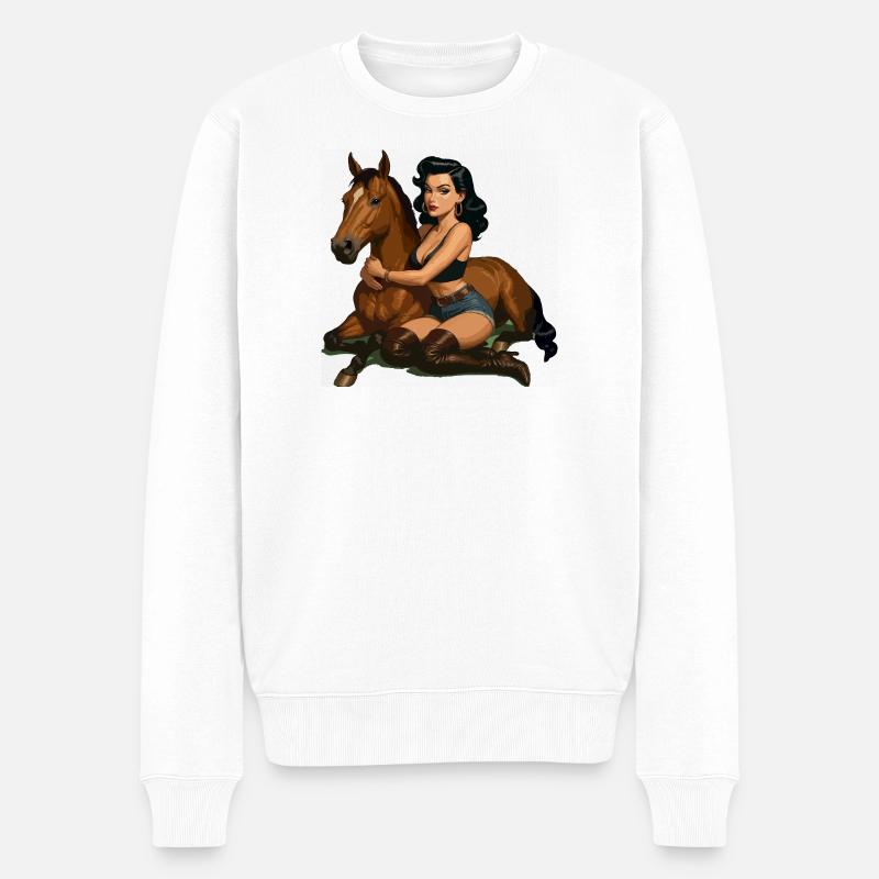 Pin-up-Reiter mit Pferd - Männer Premium Bio Pullover - Weiß