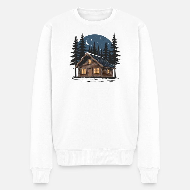 Cabane bois sous ciel étoilé nocturne - Pull Premium bio Homme - blanc