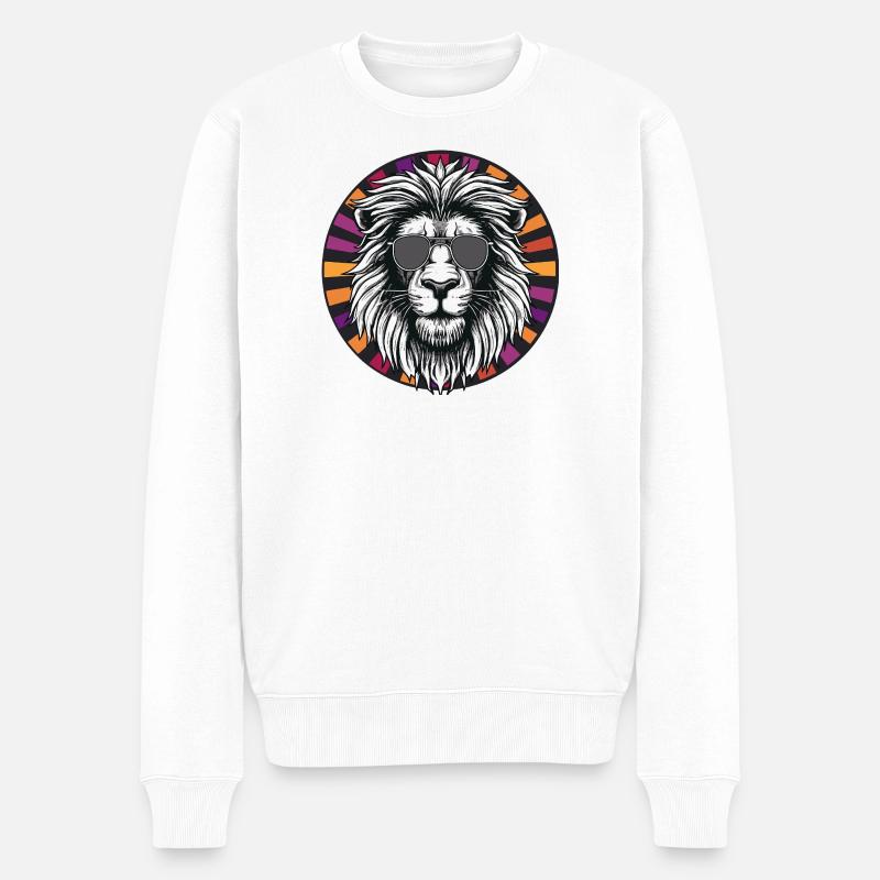 Löwe mit Sonnenbrille - Männer Premium Bio Pullover - Weiß
