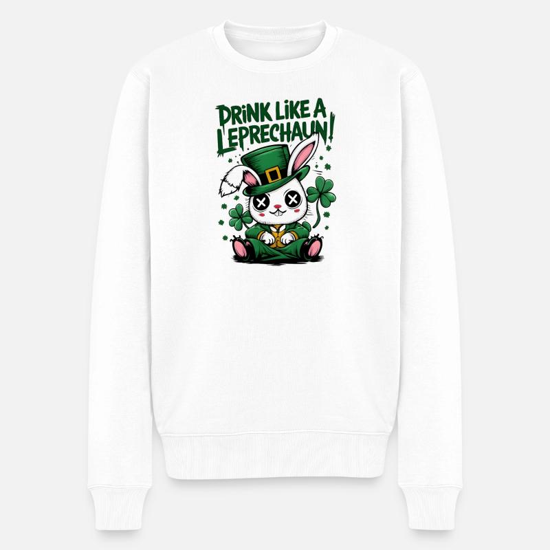 Lutin Léprechaun Buveur Bunny La Saint-Patrick - Pull Premium bio Homme - blanc