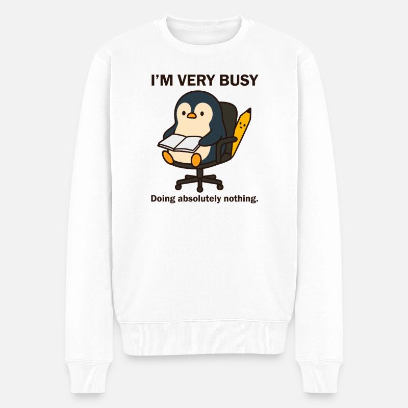 Sehr beschäftigter Pinguin - Männer Premium Bio Pullover - Weiß