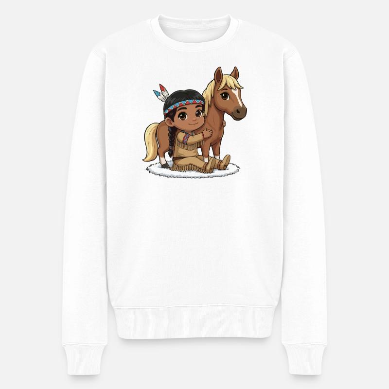 Indianerkind mit Pferd - Männer Premium Bio Pullover - Weiß