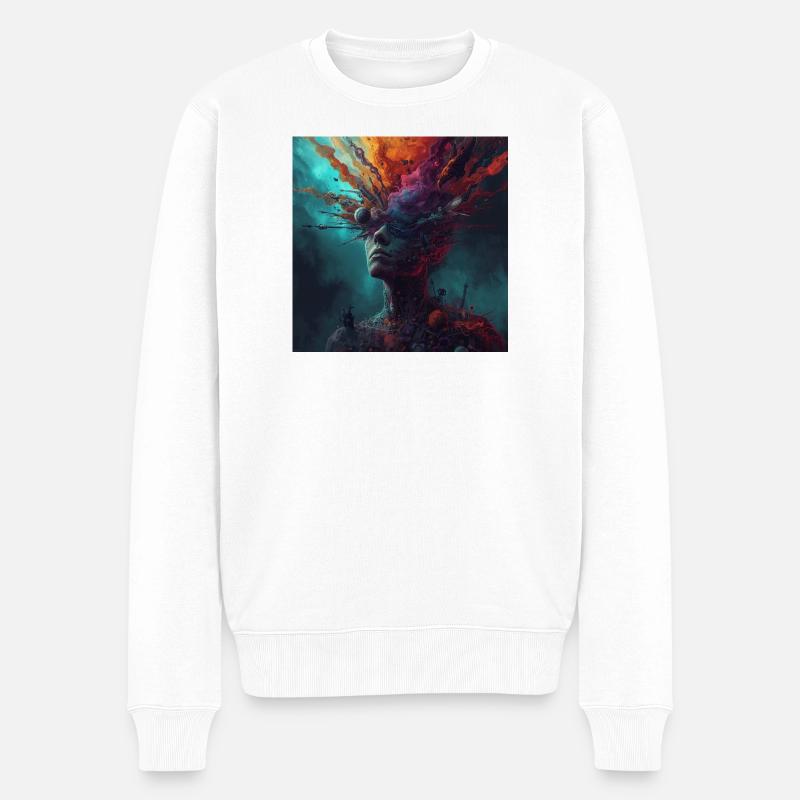 Kosmische Kopfreise Farbströme - Männer Premium Bio Pullover - Weiß