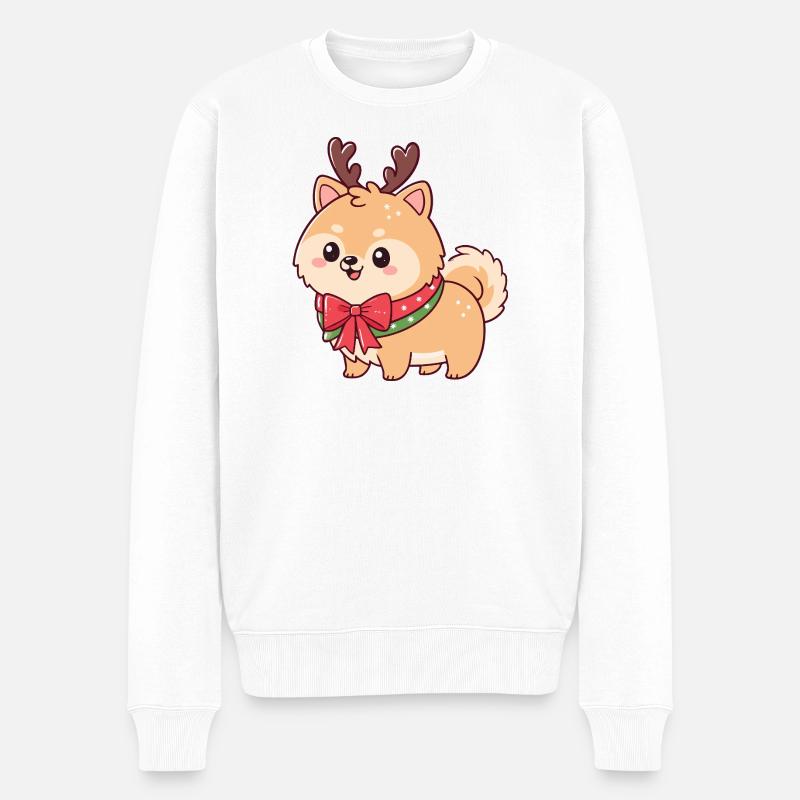 Hund-Rentier, Weihnachts-Süßes Fest - Männer Premium Bio Pullover - Weiß