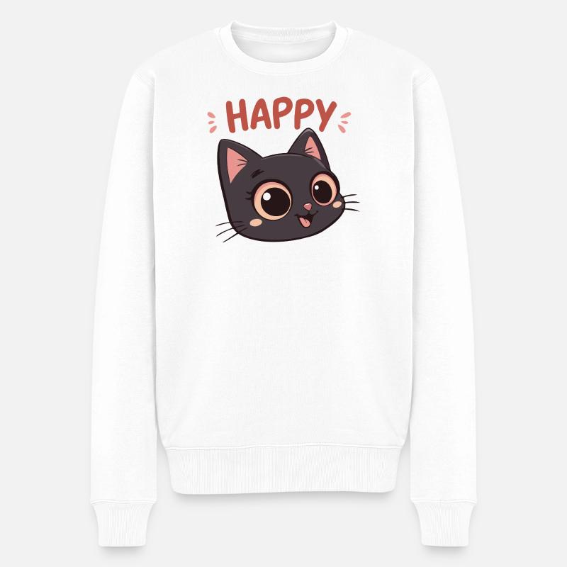 Happy Black Cat Cartoon - Männer Premium Bio Pullover - Weiß