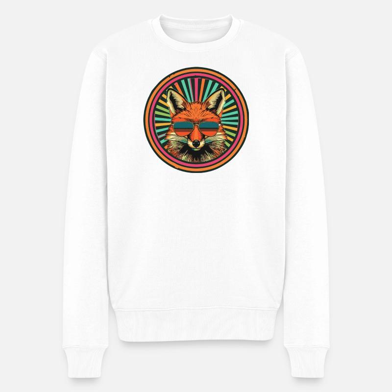 Renard rétro avec lunettes de soleil - Pull Premium bio Homme - blanc