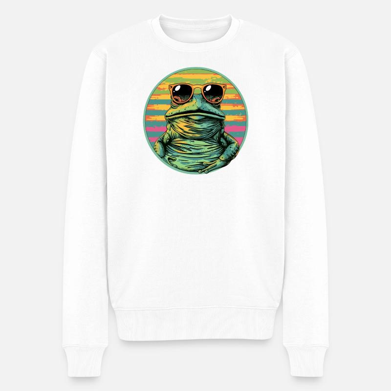 Frosch mit Retro Sonnenbrille - Männer Premium Bio Pullover - Weiß